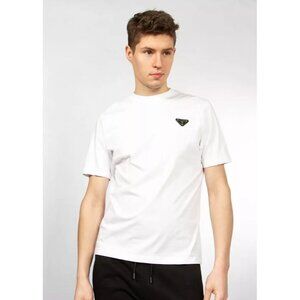 Prada Milano White Logo Patch Crewneck Short Sleeve Casual T-Shirt Men's Medium